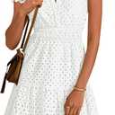 ZESICA Women's Summer Flutter Short Sleeve Mini Dress 2026 V Neck Hollow Out Eyelet A Line Swing Beach Short Sundress, Large