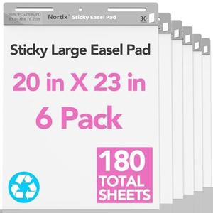 Nortix Sticky Easel Pads, Anchor Chart Paper, Chart Paper for Teachers, Super Adhesive & Bleed-Resistant, 20 x 23 inch, 30 Sheets/Pad, 6 Pads