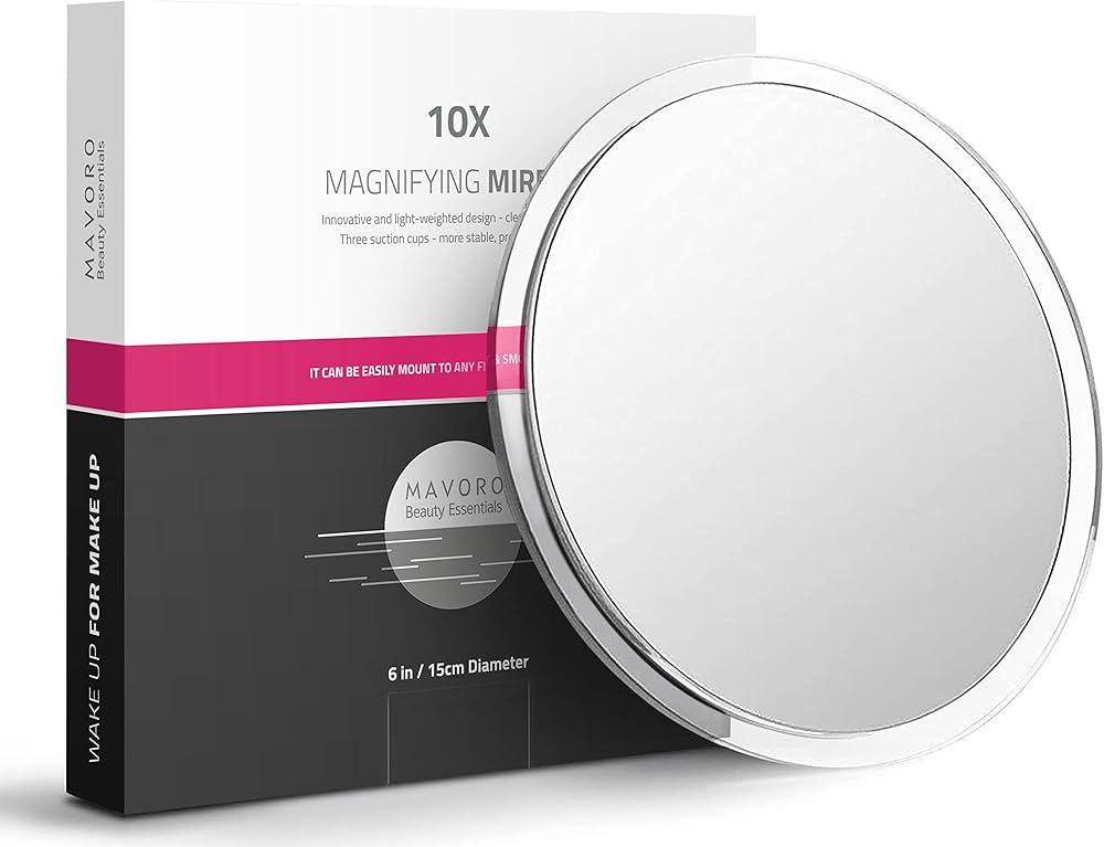 Mavoro 15cm Magnifying Mirror with 3 Strong Suction Cups | 10X Magnification | Portable Travel Makeup & Cosmetic Mirror (10X)