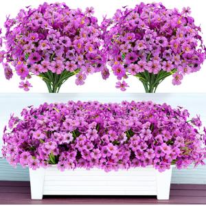 20 Bundles Artificial Flowers for Outdoors Decorations, Fake Flowers Faux Plants Silk Colorful Daisy Eucalyptus Flowers Realistic UV Resistant for Garden Patio Porch Box Home Decor, Purple