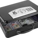 KYODOLED Safe Box with Digital Keypad Lock, Lock Box with Code for Personal Items, Metal Security Box for Cash, Passport, Jewelry, Ideal for Home, Office, Garage Sale, 11.8'' x 9.4'' x 3.5'', Black