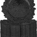 32 Pack Charger Plates Set Reef Chargers for Dinner Table Serving Tray Floral Plastic Decorative Plates for Table Setting Wedding Party, 13 Inch(Black)