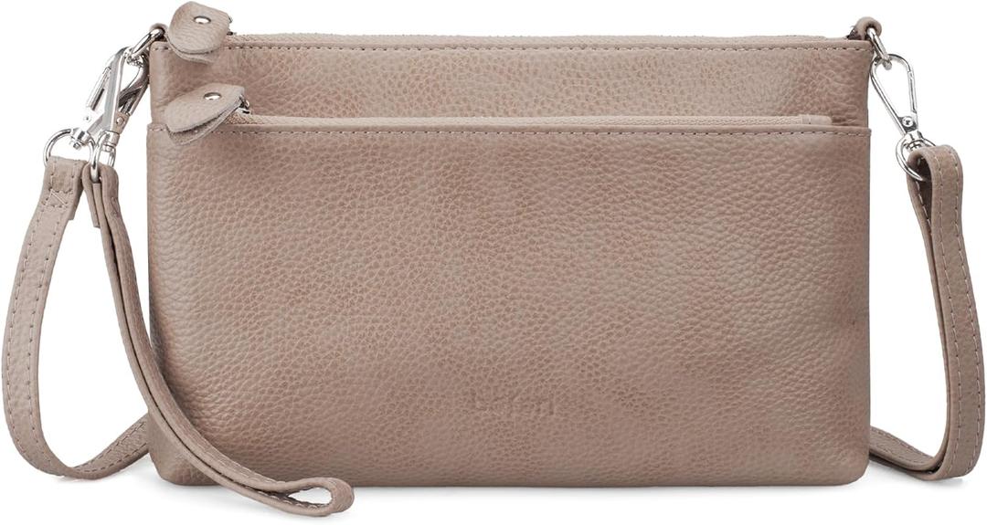 befen Genuine Leather Wristlet Clutch Wallet Purses with RFID Blocking, Small Crossbody Bags Shoulder Handbag for Women (Nude)