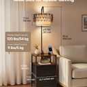 VEVOR Floor Lamp with Table, Handwoven Rattan Shade, 2-Tier End Table with 2 Drawers, 3 Color Temp LED Bulb, Modern Nightstand Side Table with USB Type C AC Charging Port for Living Room Bedroom