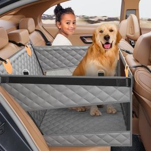 PETICON Large Dog Car Seat, Back Seat Extender for Dogs with 3 Mesh Windows, Waterproof Medium Carseat for Dogs with Hard Bottom, Pet Seat Cover for Cars, Trucks and SUVs (Gray)