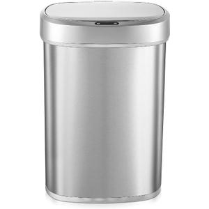 Ninestars DZT-50-49 Automatic Touchless Motion Sensor Oval Trash Can with Black Top, 13 gallon/50 L, Stainless Steel