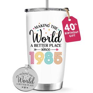 40th Birthday Gifts For Women, 1985 and Fabulous Gift For Her, Funny Present For 40 Year Old Lady, Turning 40 Forty Idea Gift For Mom, Wife, Aunt, Sister - Better World Tumbler Cup 20oz with Keychain