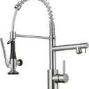 Kitchen Faucet with Pull Down Sprayer - Brushed Nickel Single Handle Commercial Kitchen Faucets, 2-Spout Stainless Steel Spring Pull Out Kitchen Sink Faucet 1/3 Hole with Deck Plate