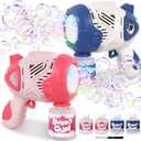 Roberly 2 Pack Bubble Gun, 20 Holes Bubble Machine Blaster with 4 Bottles Refill Solution LED Light, Summer Outdoor Toy Wedding Birthday Party Favor Gifts Basket Stuffers