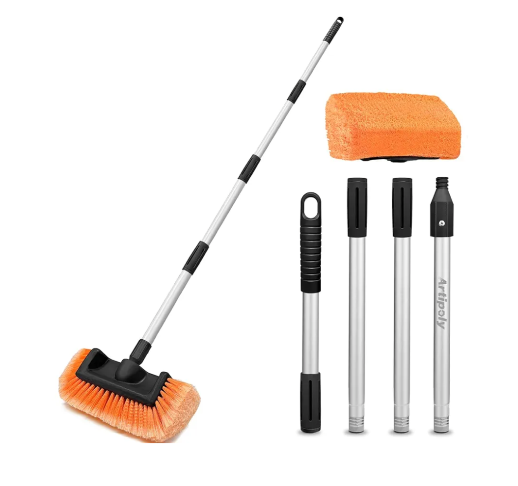 65" Car Wash Brush with Extension Pole, Car Wash 12" Dip Soft Five-Sided Brush, No Scratch Car Cleaning Brush Supplies for RV Boat Truck SUV, House Siding, Snow