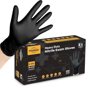 TitanFlex Disposable Nitrile Exam Gloves, 6-mil, Black, Heavy Duty, Latex Free, Food Safe for Cooking & Food Prep M