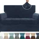 ZNSAYOTX Luxury Velvet Sofa Cover 3 Piece (57"-70") Stretch Loveseat Covers for 2 Cushion Couch Thick Soft Couch Slipcover with Non Slip Strap, Dog Pet Friendly Nice Furniture Protector (Navy Blue)