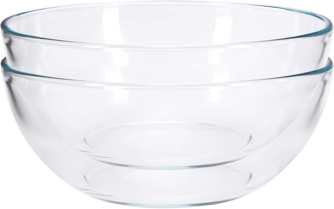 FOYO 8-inch Round Tempered Glass Bowl for Mixing Salad or Cereal, Set of 2 (8 inch, Set of 2)