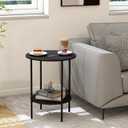 Side Table,Round End Table with 2 Storage Shelves| Compact Side Tables for Living Room, Couch, Office & Bedroom | Narrow Accent Table as Space-Saving Small Bedside Table 18x18x22in(Black), Large