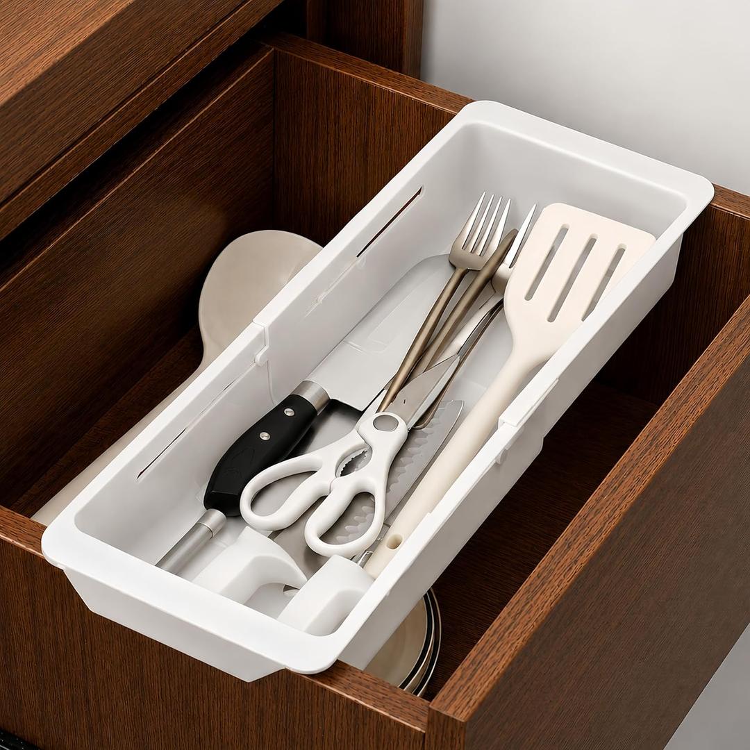 3-Pack Expandable Drawer Organizer for Deep Drawers, Adjustable 1727 in Storage Tray, Durable PP Smooth Glide Divider for Kitchen, Vanity & Office, Space-Saving Design