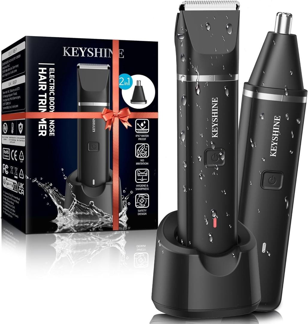 Electric Razor for Men: 2-in-1 Beard & Nose Hair Trimmer for Men - IPX7 Waterproof Shavers for Temple Groin Body Ear Hairs Trimmer - Best Gifts for Husband (Black)