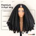 Black Afro Curly V Part Wig Synthetic Braided Hair Texture with Unique Bouncy Curls in the End 20 Inch Soft Curly Full Hair V Part Wigs Synthetic for Black Women No Leave out Clip in Half Wig
