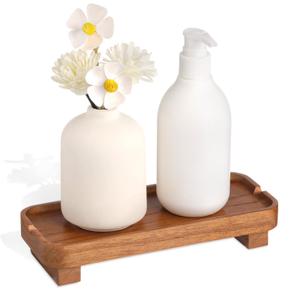 Wood Riser Small Decorative Tray Sink Soap Dish, Vanity Tray Pedestal Stand 8.7 x 3.6 inches (Light Brown)