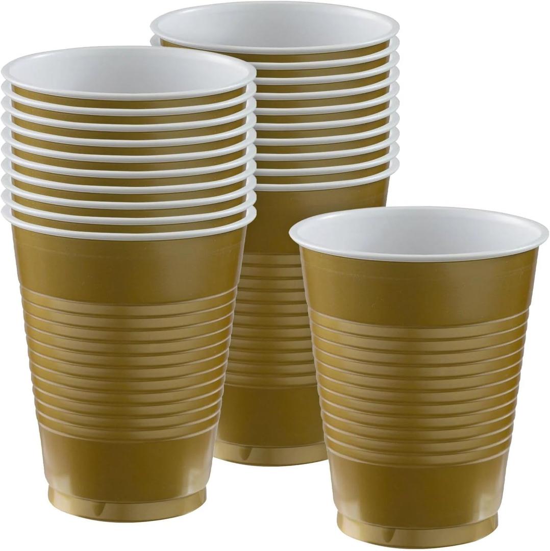 55 pcs 16 oz Gold Plastic Cups 16 oz Plastic Disposable Cups Gold Party Cups for Drinking Tastings served Snacks Barbecues Picnics