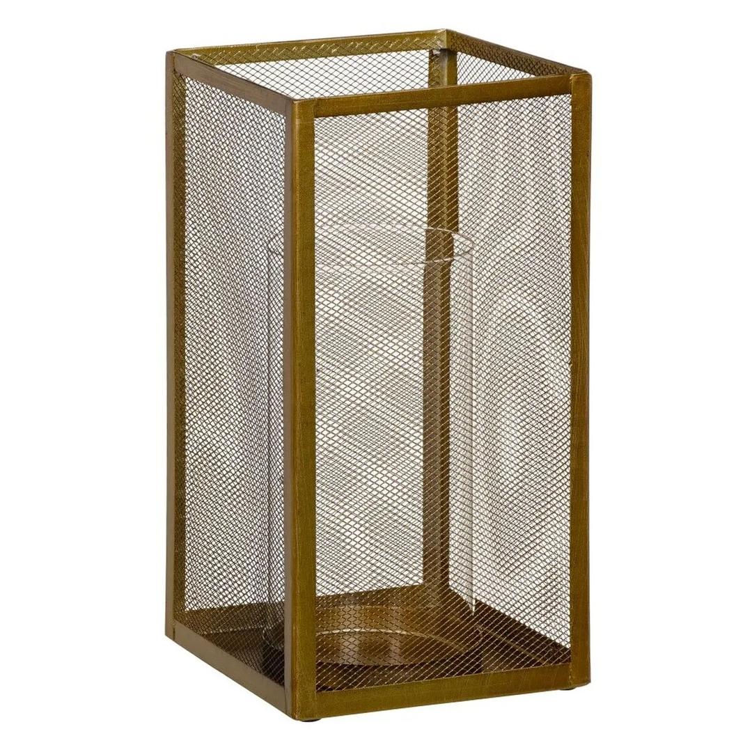 Contemporary Minimalist Gold Mesh Cage Candle Holders Square Pillar Hurricanes