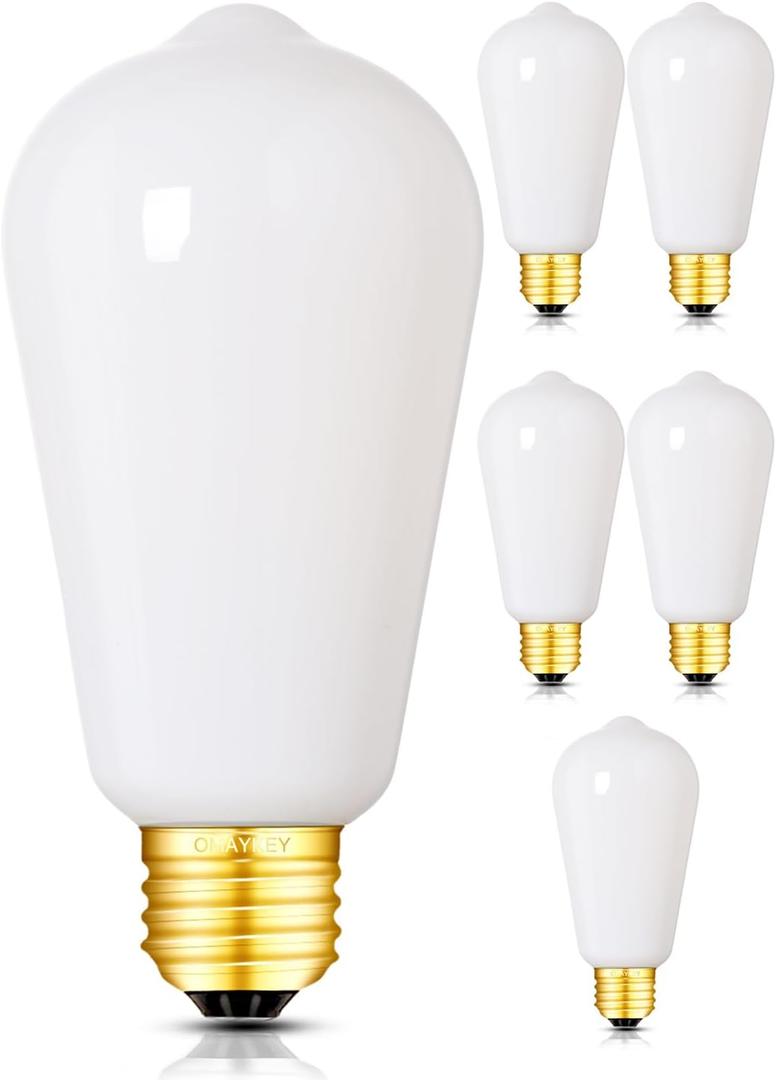 10W Dimmable Opal LED Edison Bulbs, 3000K Soft White, 100W Incandescent Equivalent 1000 Lumens, E26 Medium Base, Vintage Edison Style ST58 / ST19 Milky Glass LED Filament Light Bulb, 6 Pack