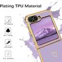 BENTOBEN for Samsung Galaxy Z Flip 6 5G Case, Cute Heart Luxury Gold Plating Slim Flexible TPU Bumper Protective Galaxy Z Flip6 Cover, Women Girls Phone Case for Samsung Z Flip 6 6.7'',Purple