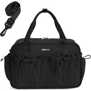 ECOHUB Small Gym Bag for Women, Mini Gym Duffle Bag with Wet Compartment, Bowknot Sports Bag, Cute Gym Tote Bag Dance Yoga Workout Travel Bags Black
