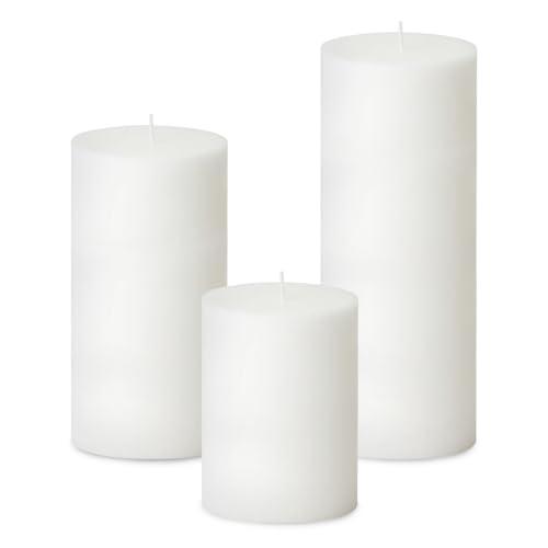 3 Packs Unscented Different Sizes White Pillar Candles, Dripless 3x4, 3x6, 3x8 Inch Cylinder Candles for Wedding, Home Decor, Dinner Table, Party, Power Outage, Emergency