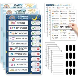Upgraded Slider 3 in 1 Bedtime/Morning/Daily Routine Chart for Kids, Magnetic Chore Chart for Kids, Visual Schedule for Kids Toddlers Schedule Board for Home