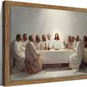 Framed The Last Supper Christian Wall Art, Jesus and His Disciples Canvas Prints Decor, Gifts for Christians, Religion Biblical Scene Painting Wall Decor for Prayer Room Decorations 12x16in