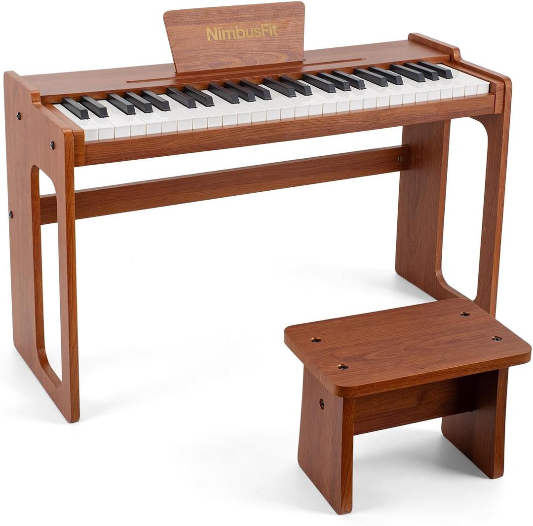 49-Key Digital Piano, Plug-In Portable Keyboard Complete Set, Standard Tones, Smooth Key Return, with Walnut Wooden Stand and Bench for Beginner Music Practice