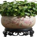 TOIVO Lotus Bowl Planter, Coarse Pottery Water Lily Flower Pot with Plastic Base, 7.8 inches (B-2)