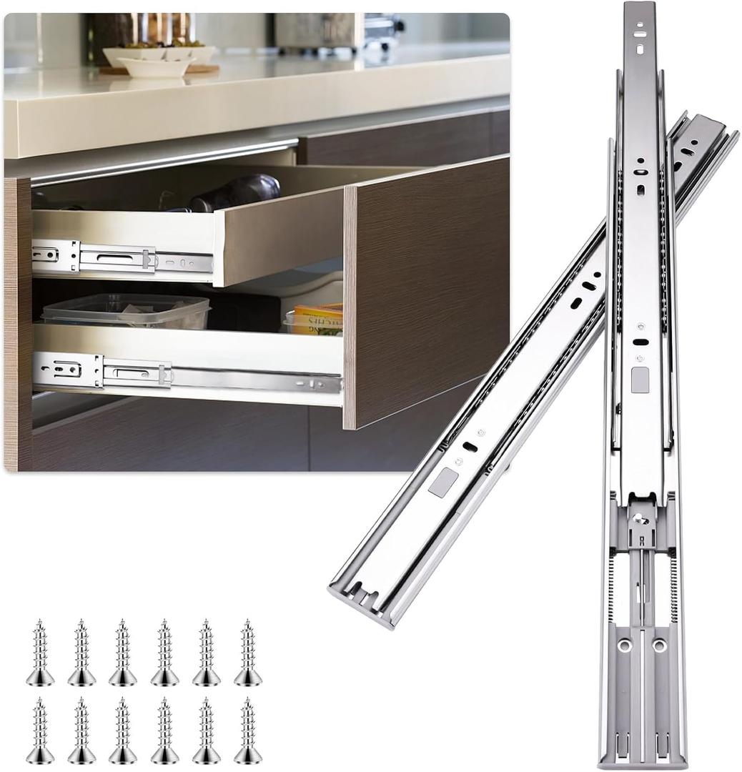 22 Inch Soft Close Drawer Slides for Kitchen Cabinets,Wardrobe Glides, Heavy Duty Side Mount Full Extension, 100 LB Ball Bearing Drawer Slides (6 Pairs) Silver