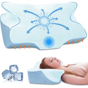 Anvo Cervical Pillow for Neck Pain Relief, Memory Foam Pillows for Neck and Shoulder Pain, Orthopedic Ergonomic Design for Sleeping, Suitable for Side Back and Stomach Sleeper, Cyan Soft (SOFT - Queen(24.01 x 15.9 x 5.1/4.6)Inch)