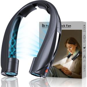 Laimiod Neck Fan - Portable Neck Fan with LED Book Light, 6-20h Long Battery Life, 6 Speeds Adjustable, USB-C Rechargeable, Hands-Free Wearable Fan, Cooling Personal Fan Gifts for Men Women Dad Mom