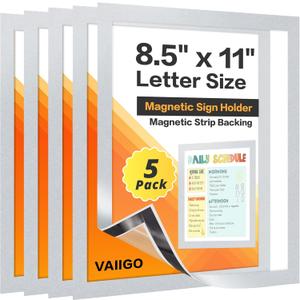 5Packs Magnetic Frames for Refrigerator - 8.5x11 Magnetic Sign Holder with Metal Surface - File/Paper/Document Holder & Photos/Picture/Poster Frame for Home/Office (Silver)