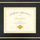 11x14 Document Frame with (Black/ Gold) Double Mat or 8x10 Without Mat for Certificate/ Diploma/ Picture, Solid Wood Degree Frame, Real Glass，Wall Display and Tabletop