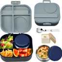Aimsnk Bento Lunch Box for Kids with 12oz Soup Thermo,4 Compartments Lunch Box Containers Kids, Includes Foldable Spoon &Sauce Jar, BPA Free&Leak proof,Insulated Food Jar for Travel,School (Black)
