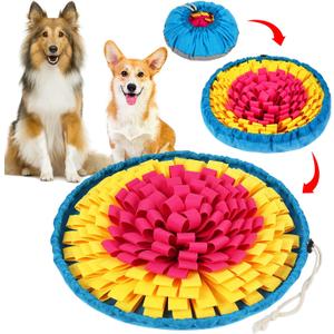 Snuffle Mat for Dogs, Adjustable Pet Sniff Mat for Interactive Games, Pet Enrichment Toys for Large Medium Small Dogs, Mental Stimulation Training and Slow Eating (Rose Red and Yellow)