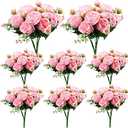 Geosar 8 Bundles Artificial Peonies Silk Flowers Fake Peony Bouquet Faux Peonies Flowers Bulk for Decoration Vase Florals Arrangements Wedding Home Party Table (Pink)