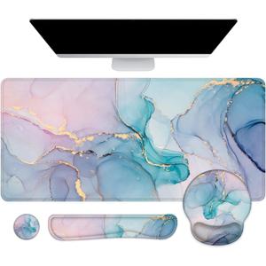 LATEEFAH Mouse Pad with Wrist Rest, Large Mouse Pad, Ergonomic Gaming Desk Pad Keyboard Wrist Rest Set, 4-in-1 Desk Mat Keyboard Mat for Home, Office