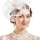 Zando 2026 Kentucky Feather Mesh Fascinators Derby Hats for Women Girls with Clip and Headband Tea Party Wedding Cocktail Hat (One Size, White)