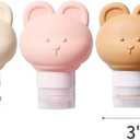 Cute Bear Travel Bottles Set for Toiletries 3 Pack 2.8oz 80ML Leak Proof Silicone Containers for Conditioner Shampoo Lotion (Beige)