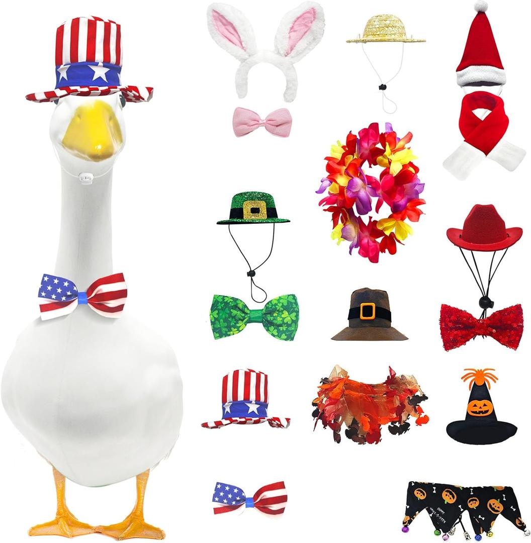8 Set Holiday Porch Goose Outfits All Seasons Holiday Bundle St. Patrick Easter Summer Hawaiian 4th of July Fall Lawn Goose Clothing Porch Clothes for Patio Yard Lawn Decor