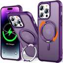 UMIONE 360° Rotatable Magnetic Ring Design for iPhone 14 Pro Max, Built-in Invisible Loop Stand, Compatible with Magsafe, Translucent Ultra Slim Military Grade Shockproof Case - Purple