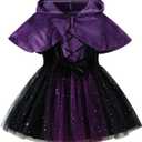 AGQT Toddler Girl Witch Costume Halloween Outfit 2 Piece Set Tulle Dress with Cape Little Kids Purple Hooded Poncho, 100