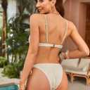 ZAFUL Women's Textured Underwire Bikini Set V Notch High Cut Swimwear Tie Side Ribbed Sexy Swimsuits (Beige, XS)