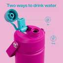 ENCOOL Kids Insulated Water Bottle with Straw - 12oz Stainless Steel Water Bottle with Dual Spouts, Leak-Proof, BPA-Free, Double Wall Vacuum Keeps Cold for 24 Hours for Sports, Travel (Light Crimson)