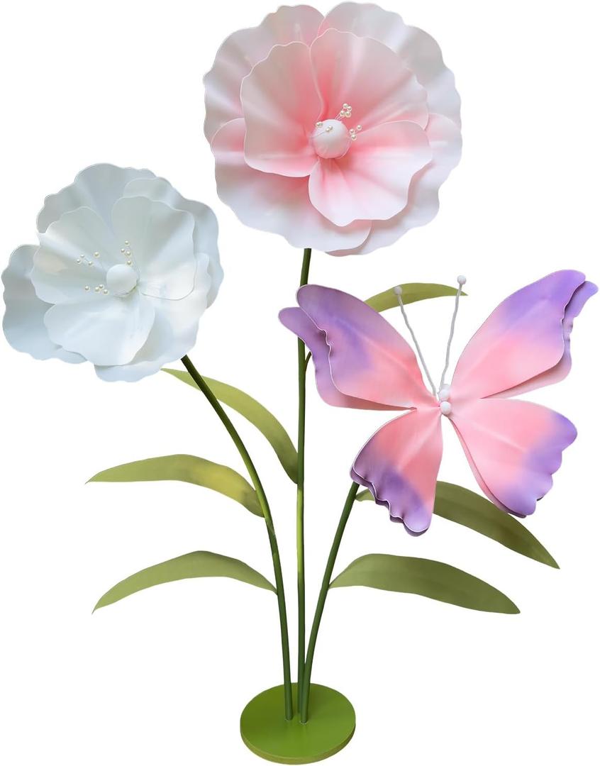 5.6 Ft Giant Artificial Poppy Flower with Stand, Large Handcrafted Flowers, Giant Flower Butterfly Decorations, Huge Standing Artificial Poppies Flower for Weddings, Birthday Party,Garden, Home Decor