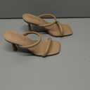 Shoe'N Tale Women's Strappy Heels Kitten Heeled Mules Two Straps Square Open Toe Slip On Sandals, Size 7.5, 
Nude